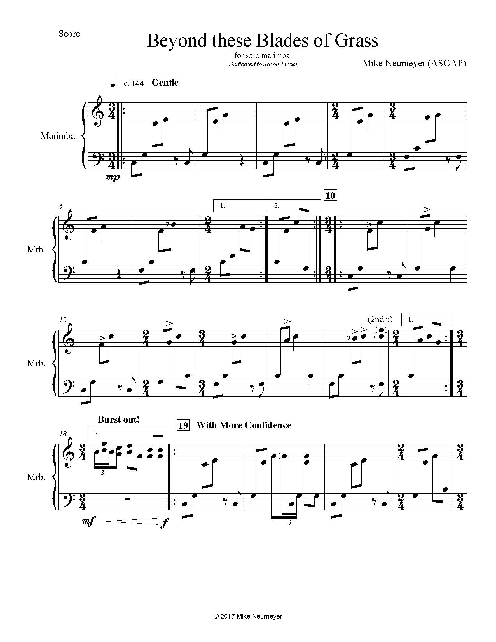 Beyond these Blades of Grass for solo marimba