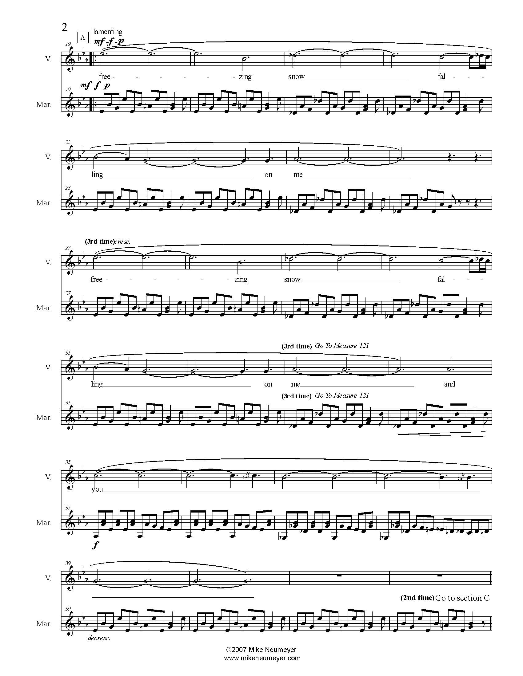 Freezing Snow - for marimba and voice
